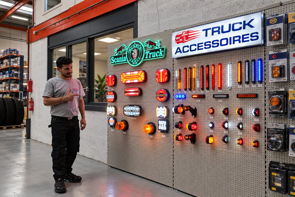 Truck lighting and accessories showroom in the workshop